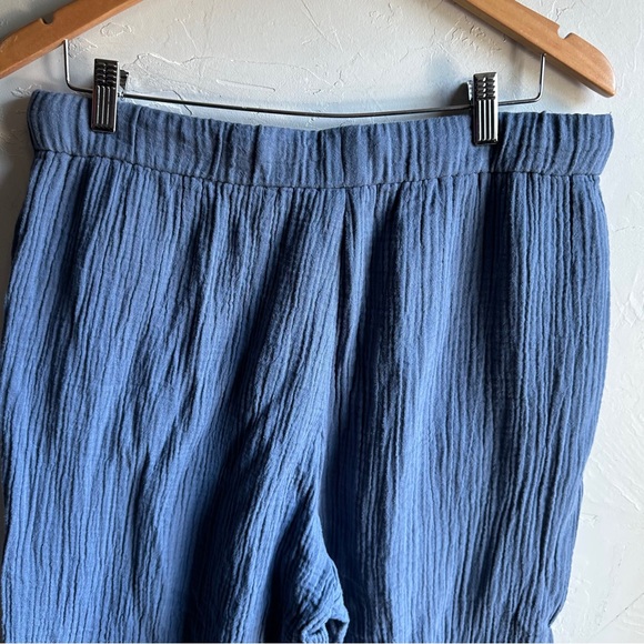 Eileen Fisher Blue Organic Cotton Gauze Wide-Leg Pant Cropped Sz L 22” Inseam - Picture 5 of 13